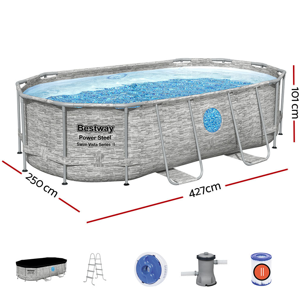 Bestway Swimming Pool 427x250x100cm Steel Frame Above Ground Pools Filter Pump Ladder 7250L BW-POOL-427CM-56715
