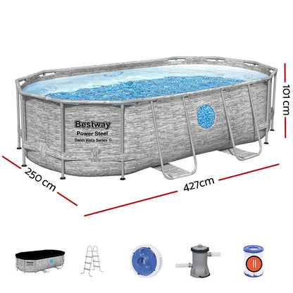 Bestway Swimming Pool 427x250x100cm Steel Frame Above Ground Pools Filter Pump Ladder 7250L BW-POOL-427CM-56715