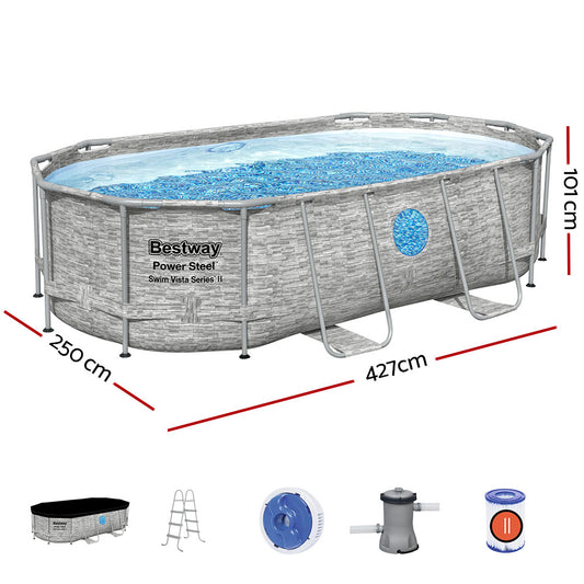 Bestway Swimming Pool 427x250x100cm Steel Frame Above Ground Pools Filter Pump Ladder 7250L BW-POOL-427CM-56715