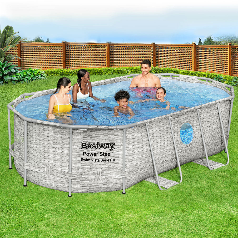 Bestway Swimming Pool 427x250x100cm Steel Frame Above Ground Pools Filter Pump Ladder 7250L BW-POOL-427CM-56715