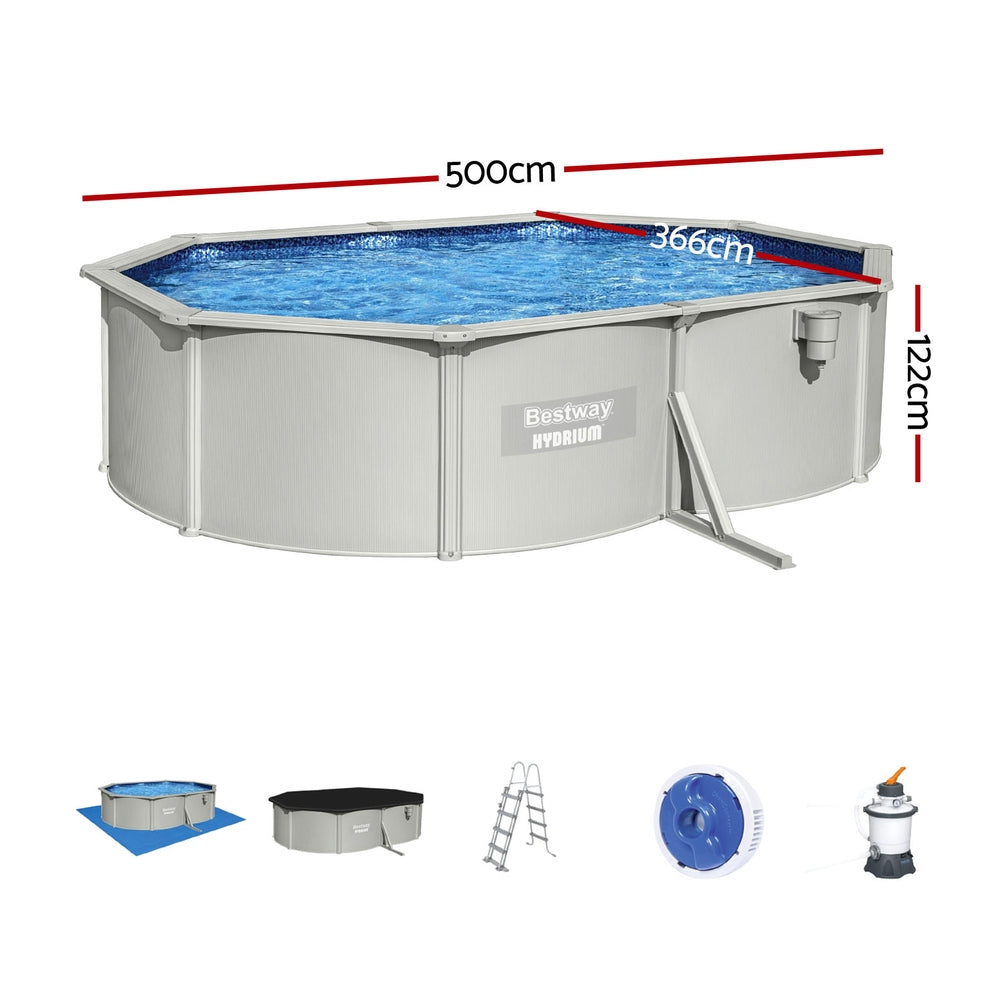 Bestway Swimming Pool 500x366x122cm Steel Frame Above Ground Pools Filter Pump Ladder 16296L BW-POOL-500-56587