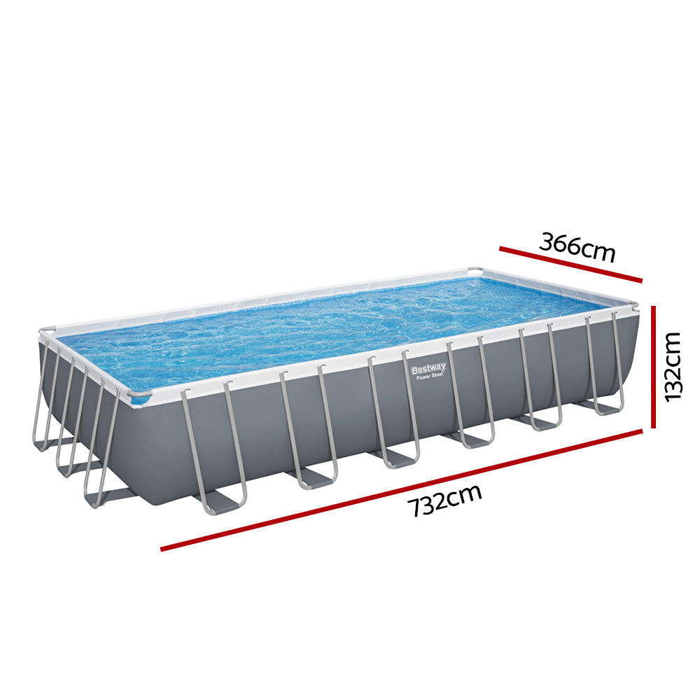 Bestway Swimming Pool 732x366x132cm Steel Frame Above Ground Pools Ladder 30045L BW-POOL-732CM-56477