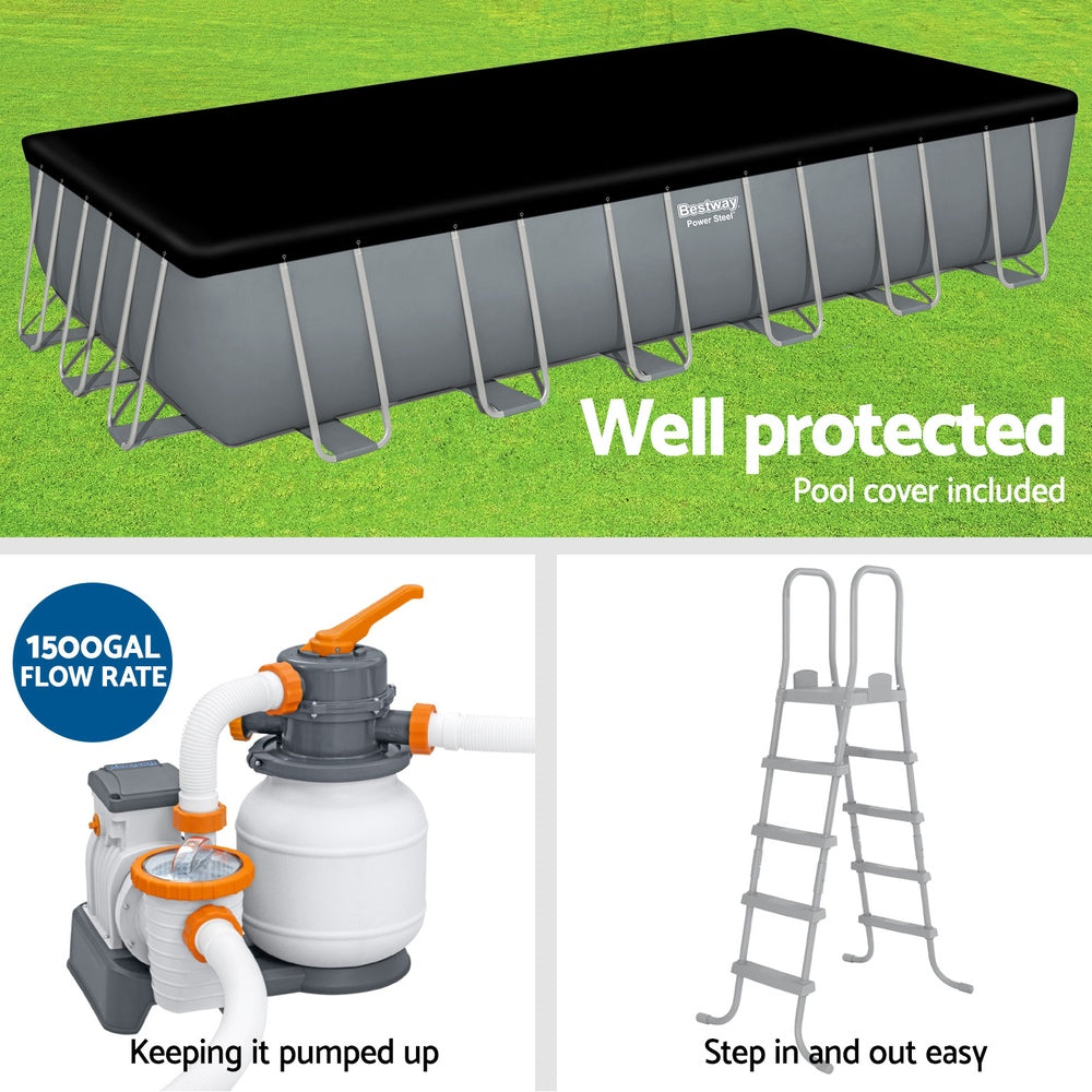 Bestway Swimming Pool 732x366x132cm Steel Frame Above Ground Pools Ladder 30045L BW-POOL-732CM-56477