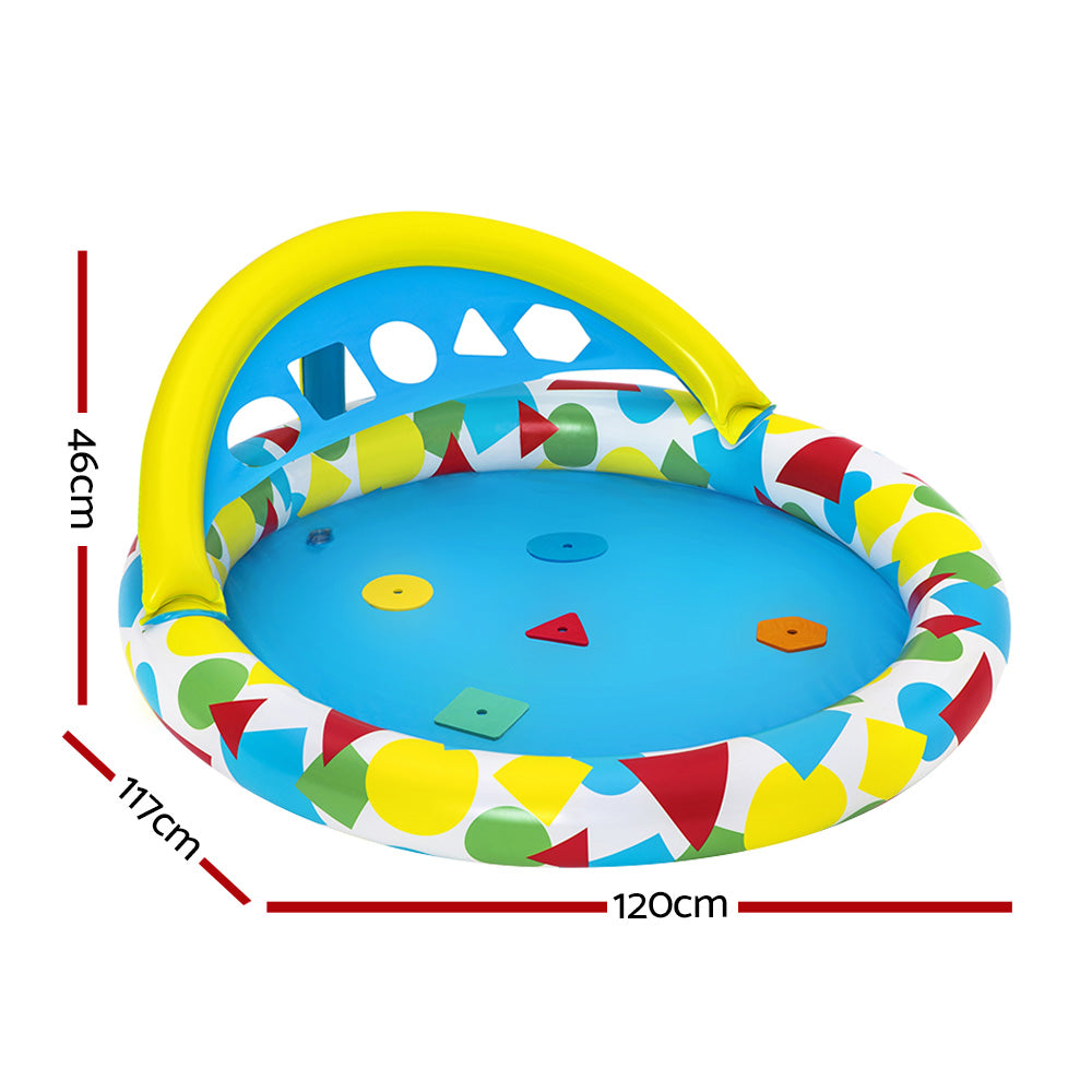 Bestway Kids Pool 120x117x46cm Inflatable Play Swimming Pools w/ Canopy 45L BW-POOL-KID-52378