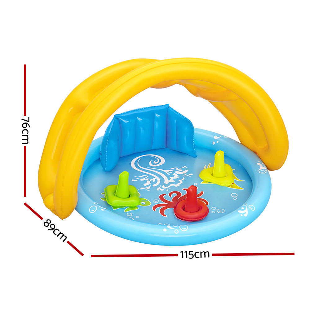 Bestway Kids Pool 115x89x76cm Inflatable Play Swimming Pools w/ Canopy 31L BW-POOL-KID-52568