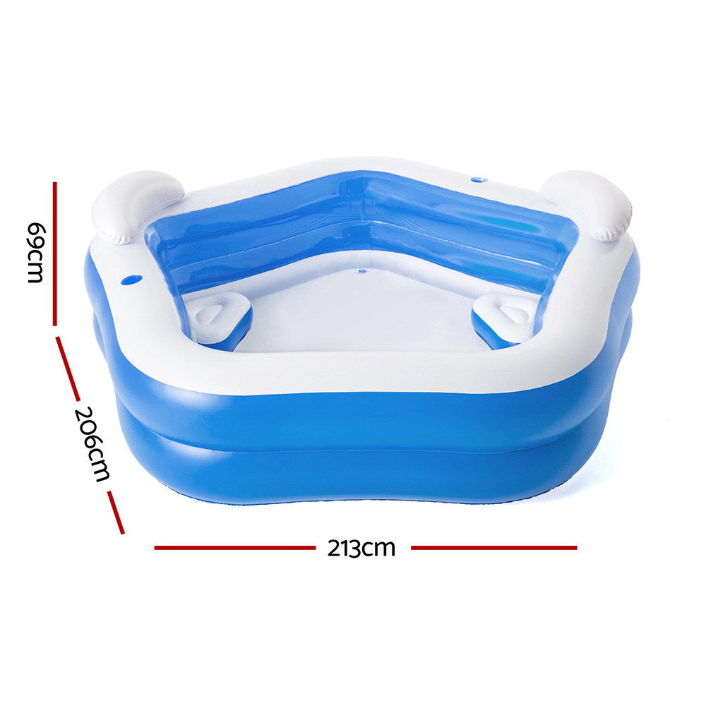 Bestway Kids Inflatable Pool Above Ground Pools Seat Cushions Cup Holder 213x206cm BW-POOL-KID-54153