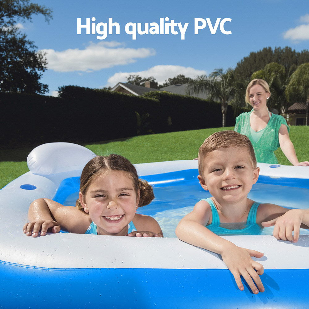 Bestway Kids Inflatable Pool Above Ground Pools Seat Cushions Cup Holder 213x206cm BW-POOL-KID-54153