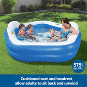 Bestway Kids Inflatable Pool Above Ground Pools Seat Cushions Cup Holder 213x206cm BW-POOL-KID-54153