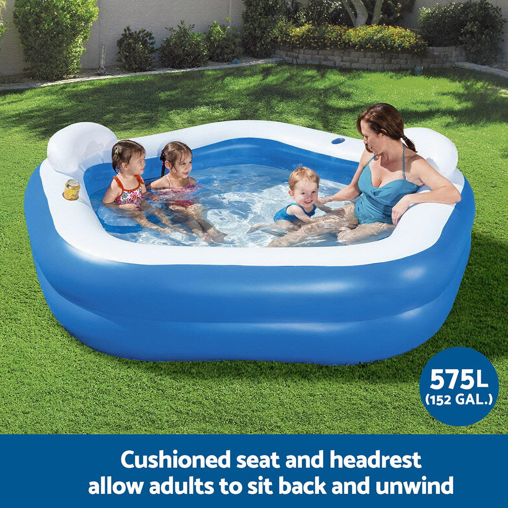 Bestway Kids Inflatable Pool Above Ground Pools Seat Cushions Cup Holder 213x206cm BW-POOL-KID-54153