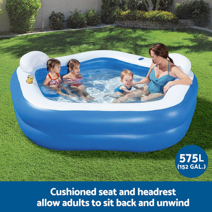 Bestway Kids Inflatable Pool Above Ground Pools Seat Cushions Cup Holder 213x206cm BW-POOL-KID-54153