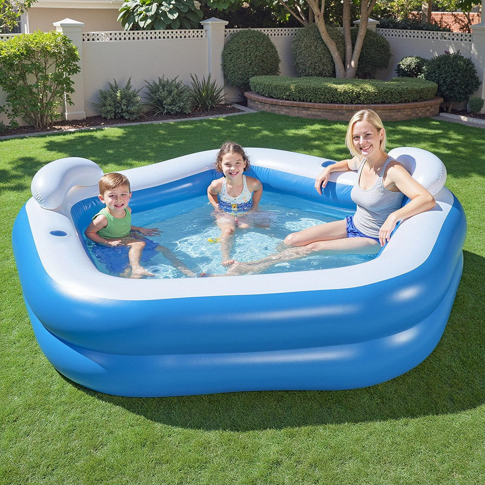 Bestway Kids Inflatable Pool Above Ground Pools Seat Cushions Cup Holder 213x206cm BW-POOL-KID-54153