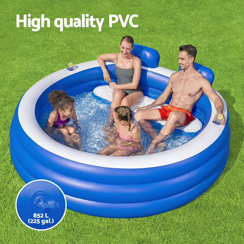 Bestway Kids Inflatable Pool Above Ground Pools Bench Seat Cup Holder 231x219cm BW-POOL-KID-54422