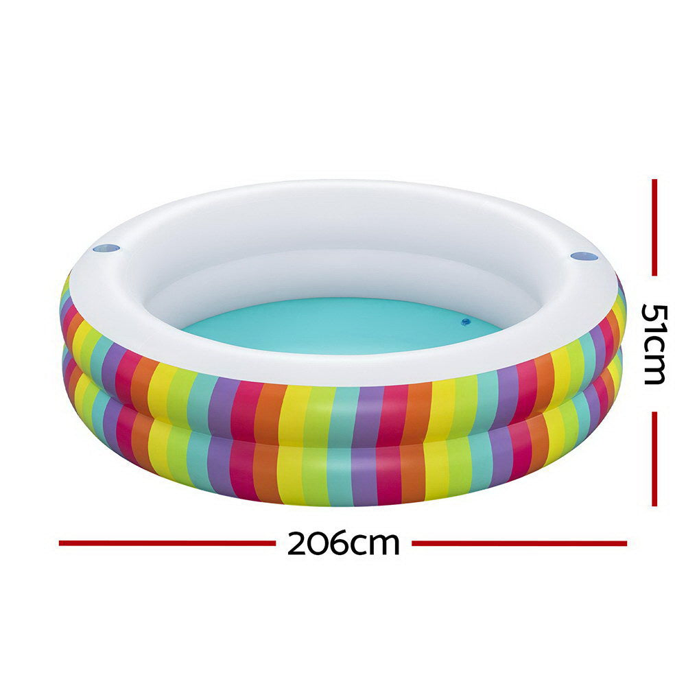 Bestway Kids Inflatable Round Pool Above Ground Cup Holder Rainbow 206x206x51cm BW-POOL-KID-R-54443