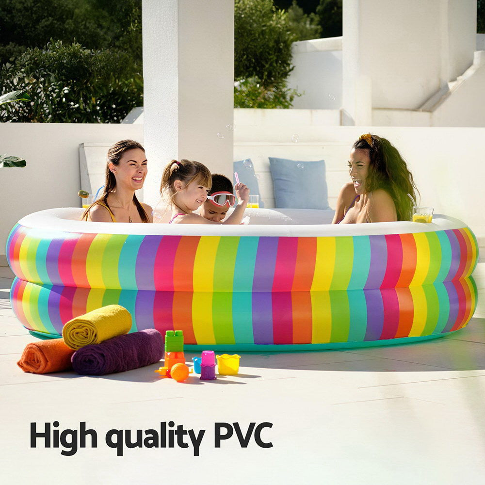 Bestway Kids Inflatable Round Pool Above Ground Cup Holder Rainbow 206x206x51cm BW-POOL-KID-R-54443