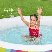 Bestway Kids Inflatable Round Pool Above Ground Cup Holder Rainbow 206x206x51cm BW-POOL-KID-R-54443