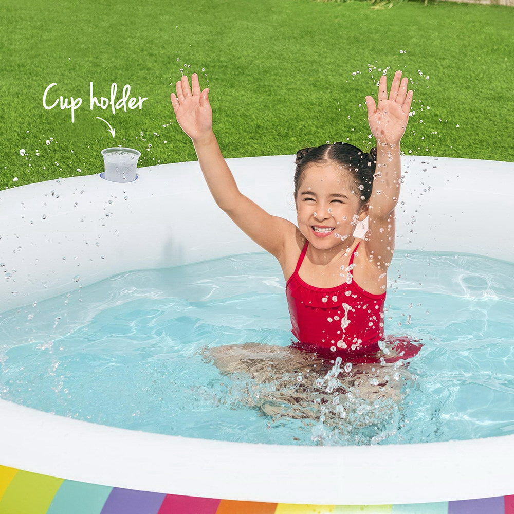 Bestway Kids Inflatable Round Pool Above Ground Cup Holder Rainbow 206x206x51cm BW-POOL-KID-R-54443