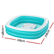 Bestway Kids Inflatable Family Pool with Center Console Cup Holder 218x218x48cm BW-POOL-KID-SQ-54446