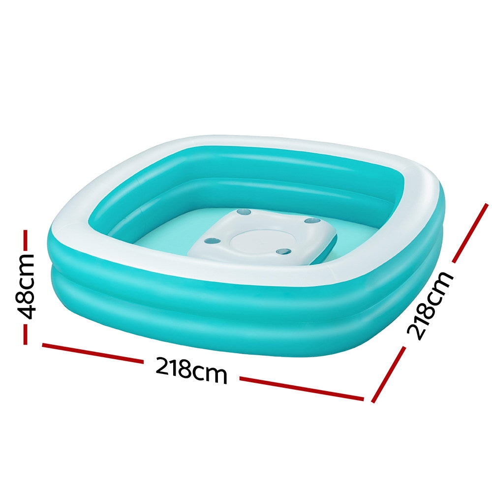 Bestway Kids Inflatable Family Pool with Center Console Cup Holder 218x218x48cm BW-POOL-KID-SQ-54446