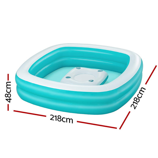 Bestway Kids Inflatable Family Pool with Center Console Cup Holder 218x218x48cm BW-POOL-KID-SQ-54446