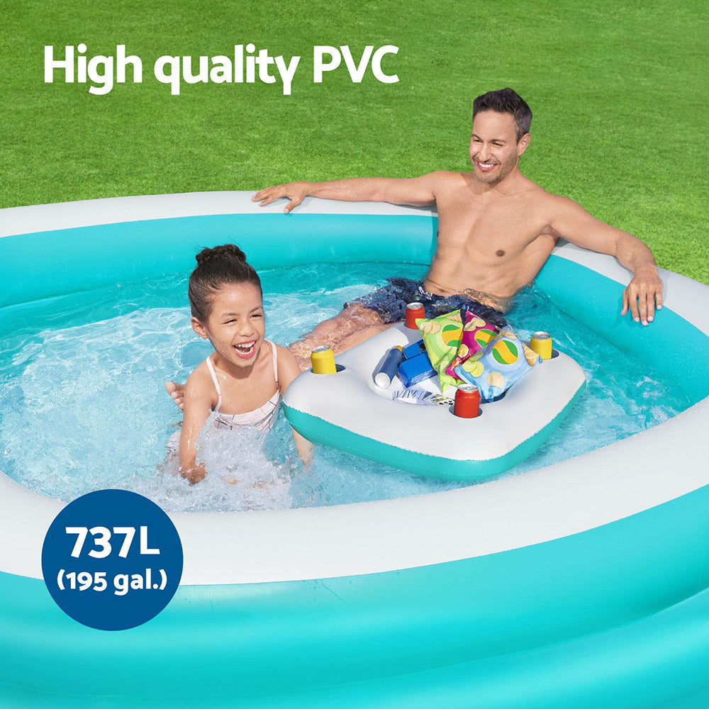 Bestway Kids Inflatable Family Pool with Center Console Cup Holder 218x218x48cm BW-POOL-KID-SQ-54446