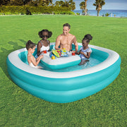 Bestway Kids Inflatable Family Pool with Center Console Cup Holder 218x218x48cm BW-POOL-KID-SQ-54446