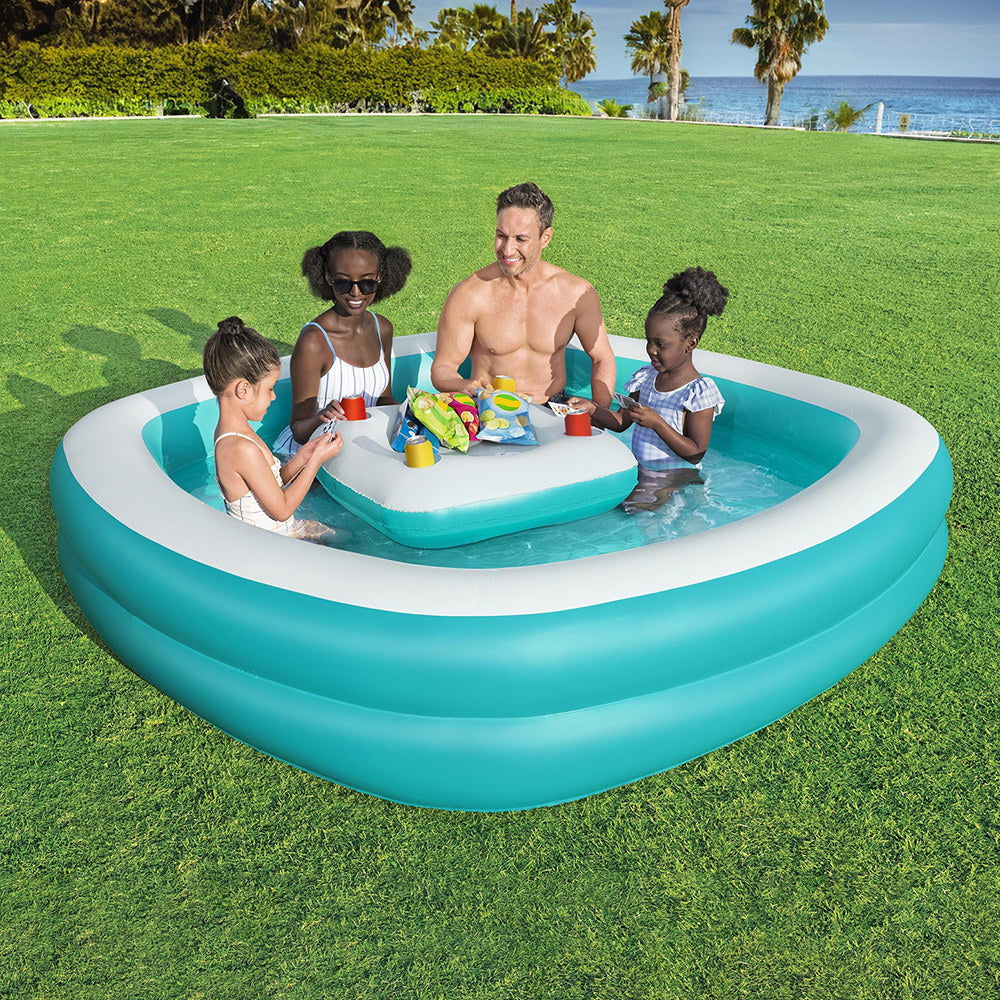 Bestway Kids Inflatable Family Pool with Center Console Cup Holder 218x218x48cm BW-POOL-KID-SQ-54446