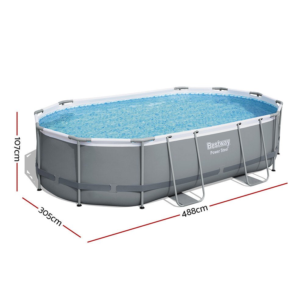 Bestway 488x305x107cm Swimming Pool Steel Frame Set w/ Pump Filter Ladder Cover BW-POOL-OV-488-56450