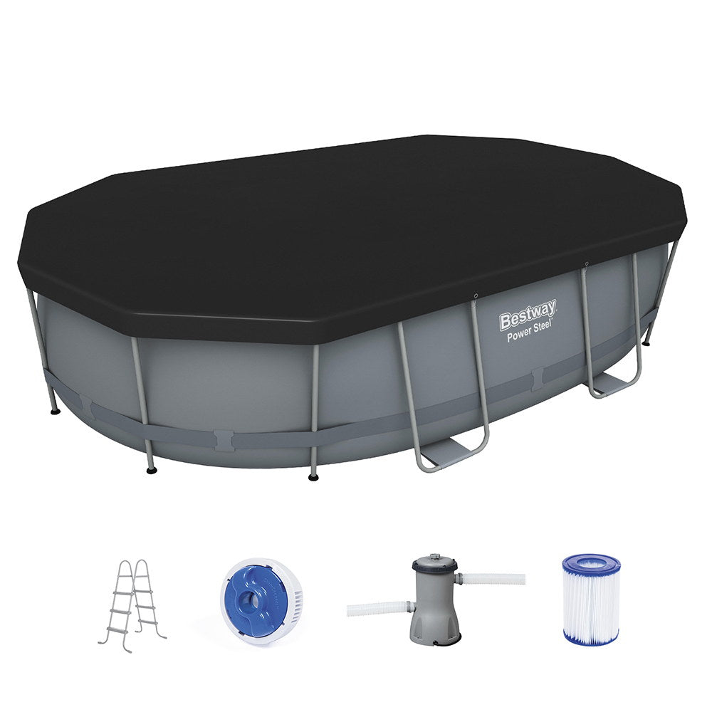 Bestway 488x305x107cm Swimming Pool Steel Frame Set w/ Pump Filter Ladder Cover BW-POOL-OV-488-56450