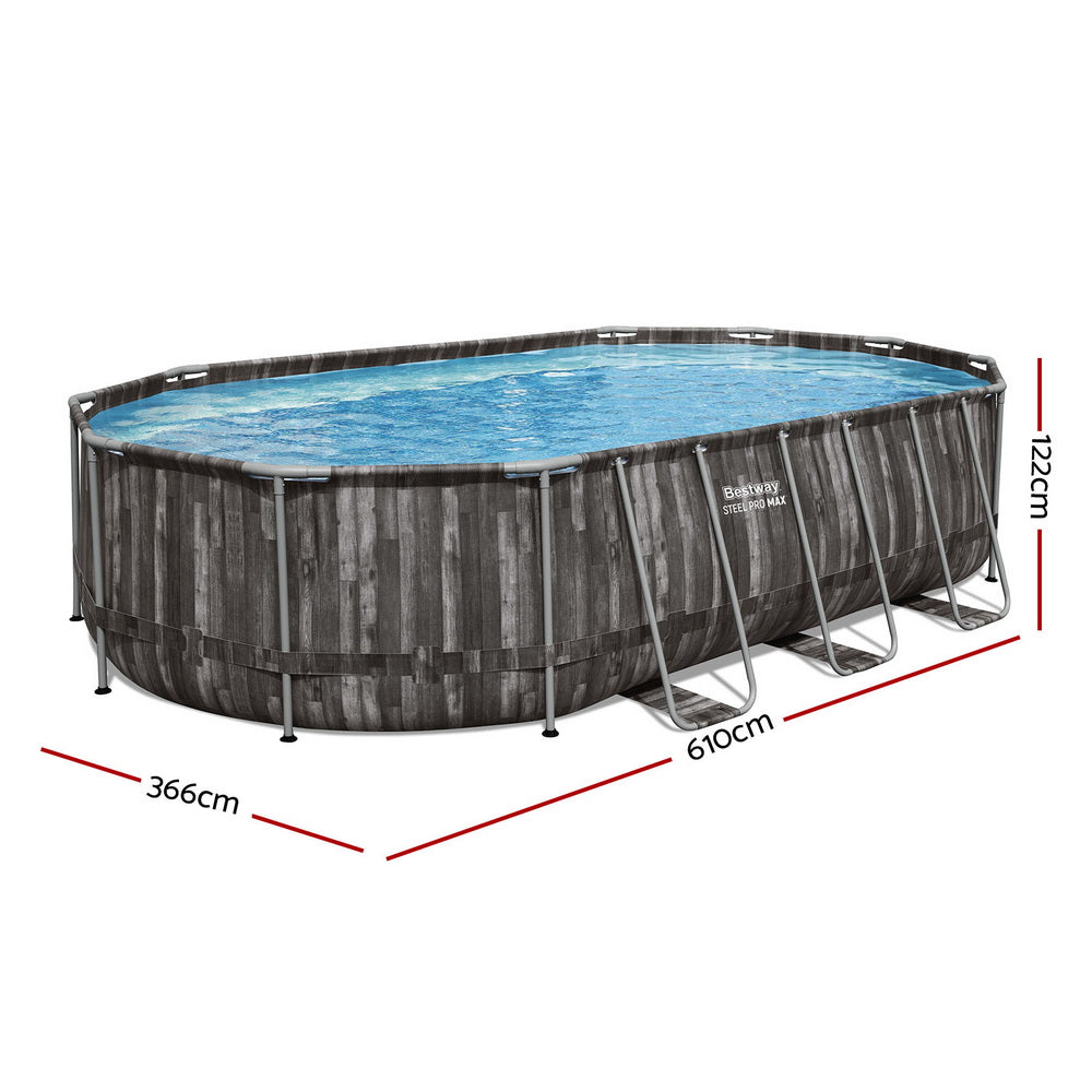 Bestway Swimming Pool Steel Frame Pool Set 6.1x3.66m w/ Filter Pump Ladder Cover BW-POOL-OV-610-5611S