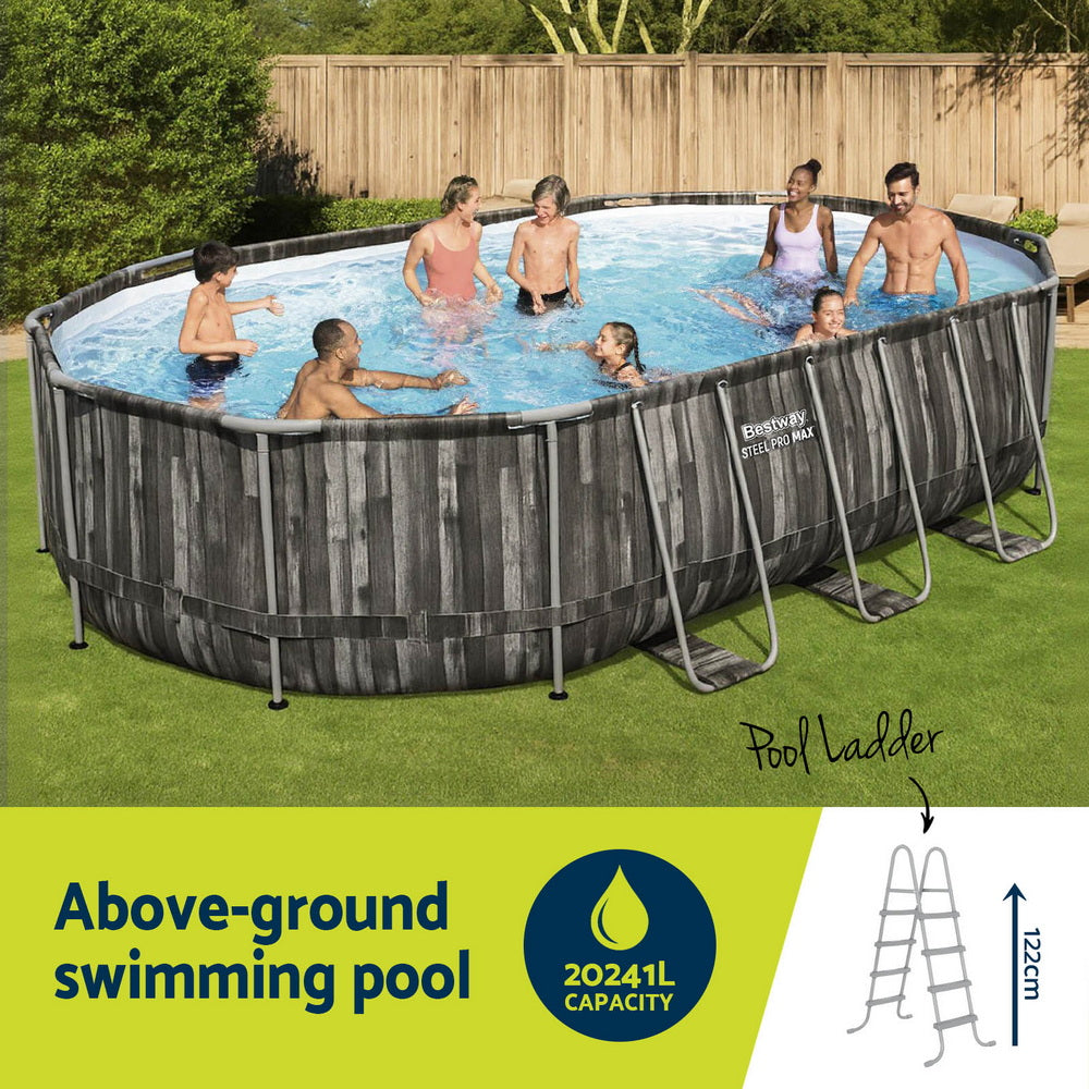 Bestway Swimming Pool Steel Frame Pool Set 6.1x3.66m w/ Filter Pump Ladder Cover BW-POOL-OV-610-5611S