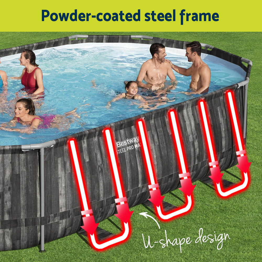 Bestway Swimming Pool Steel Frame Pool Set 6.1x3.66m w/ Filter Pump Ladder Cover BW-POOL-OV-610-5611S