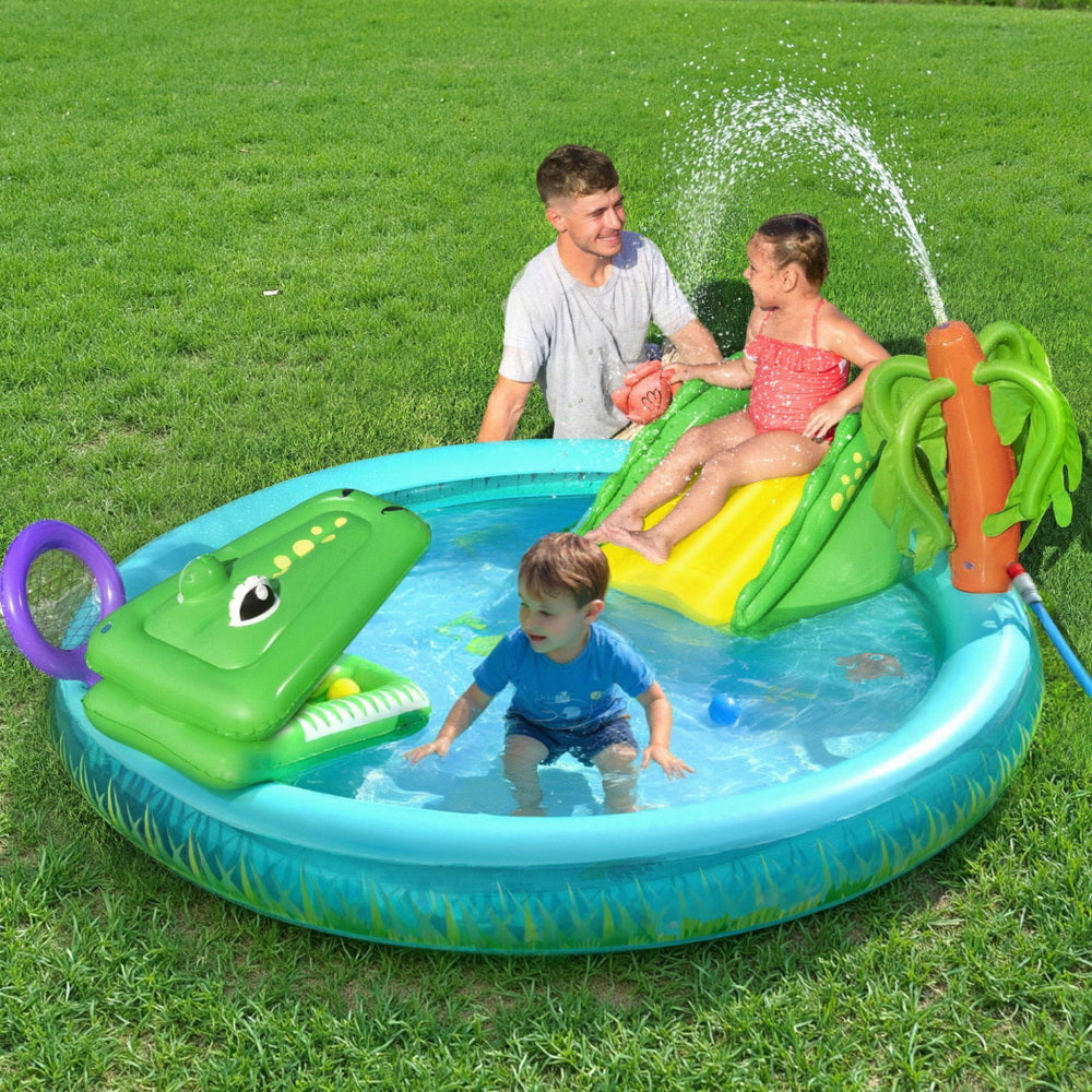 Bestway Kids Inflatable Splash Play Pool with Slide Ball Crocodile Fishing Net BW-POOL-PLAY-53166