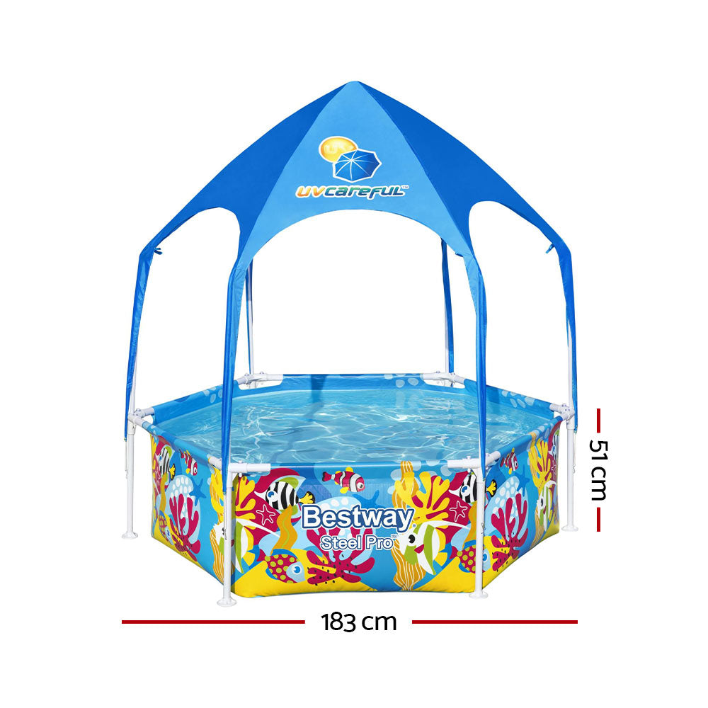 Bestway Kids Pool 183x51cm Steel Frame Swimming Play Pools Canopy 930L BW-POOL-PLAY-5618S