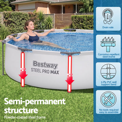 Bestway 305CM Swimming Pools Steel Above Ground Round Backyard Pool Set White