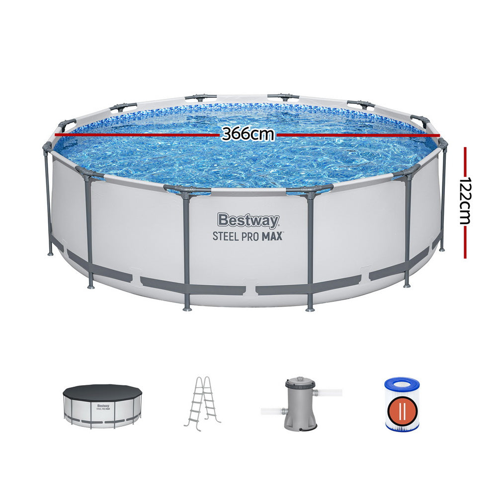 Bestway 366cm Swimming Pool Above Ground Pools Round Filter Pump Cover Ladder BW-POOL-R-366CM-56421
