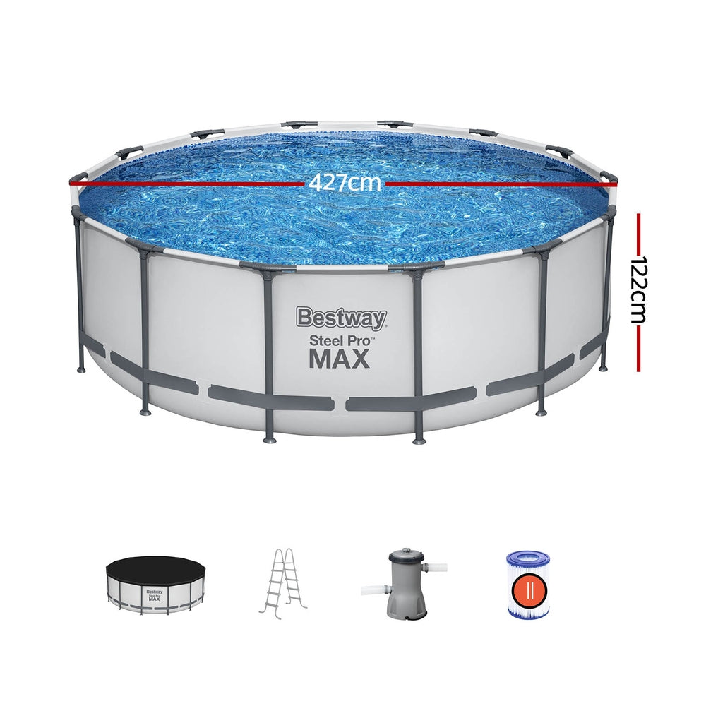 Bestway Swimming Pool 427x427x122cm Steel Frame Above Ground Pools Round Filter Pump Ladder BW-POOL-R-427-5612Y