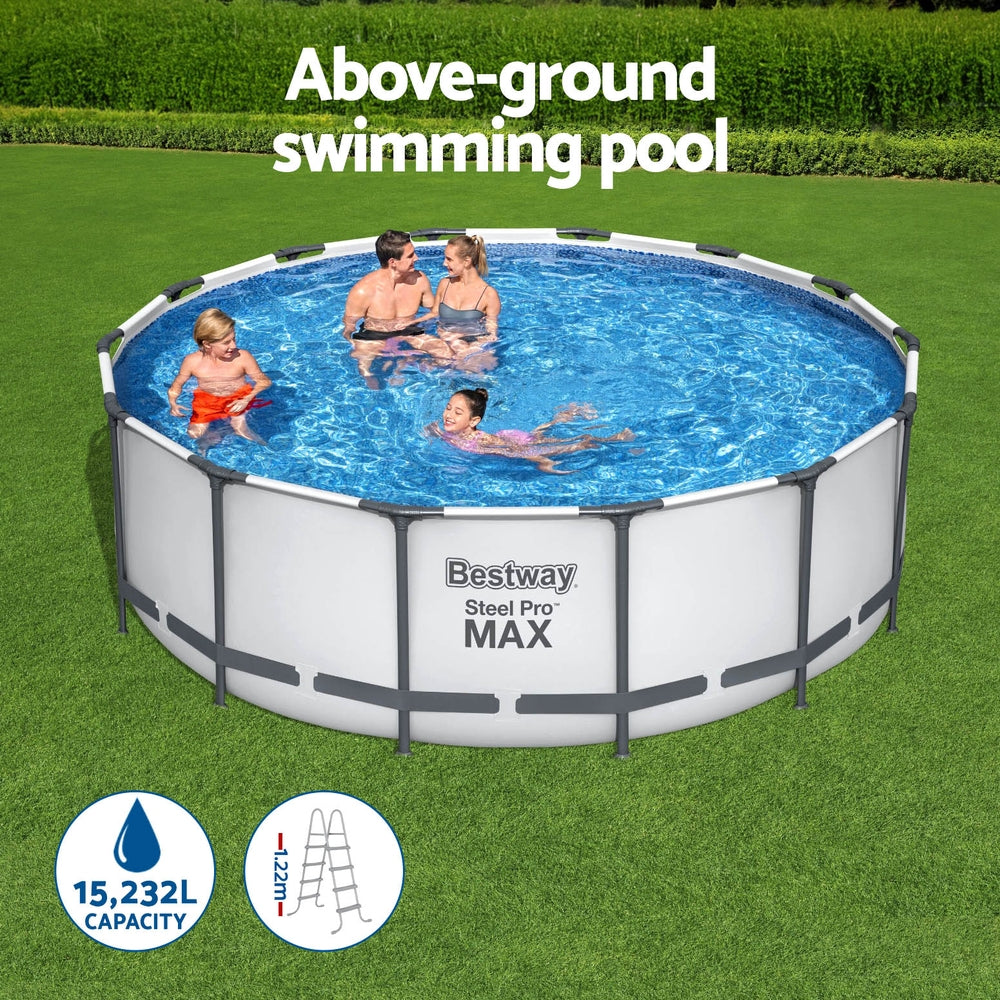 Bestway Swimming Pool 427x427x122cm Steel Frame Above Ground Pools Round Filter Pump Ladder BW-POOL-R-427-5612Y