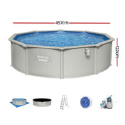Bestway Swimming Pool Steel Frame Round Pool Set 457cm w/ Filter Ladder 17430L BW-POOL-R-460-56385