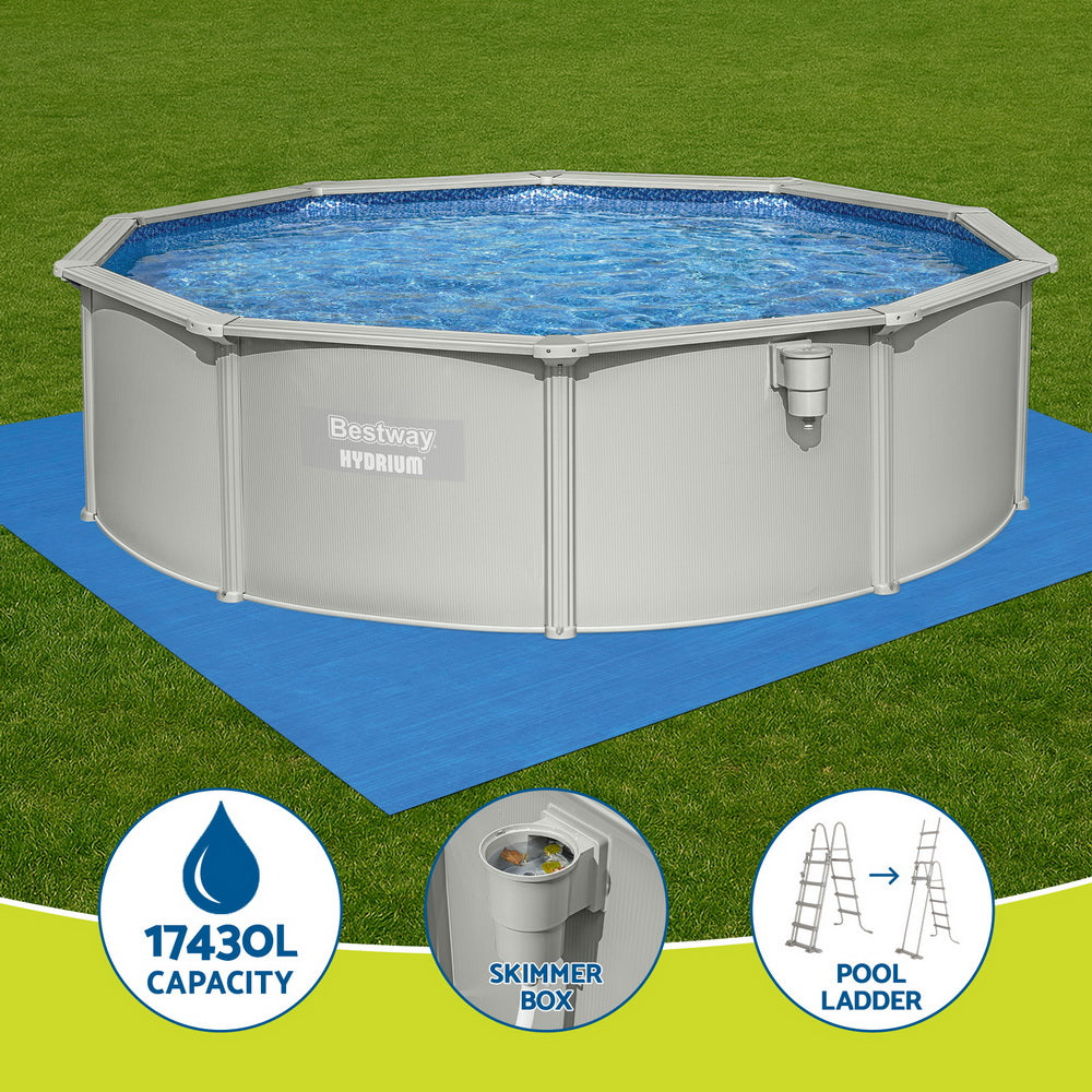 Bestway Swimming Pool Steel Frame Round Pool Set 457cm w/ Filter Ladder 17430L BW-POOL-R-460-56385