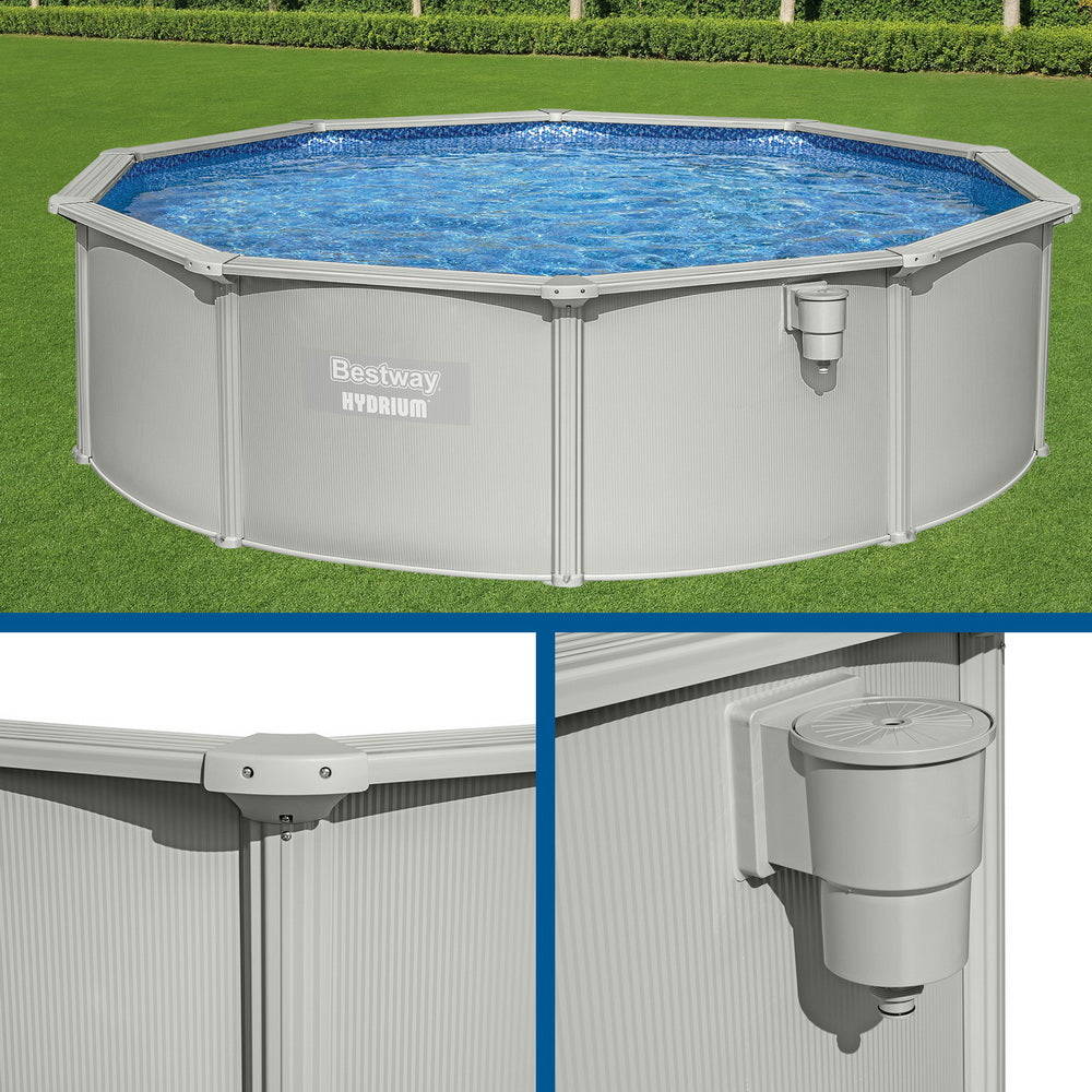 Bestway Swimming Pool Steel Frame Round Pool Set 457cm w/ Filter Ladder 17430L BW-POOL-R-460-56385