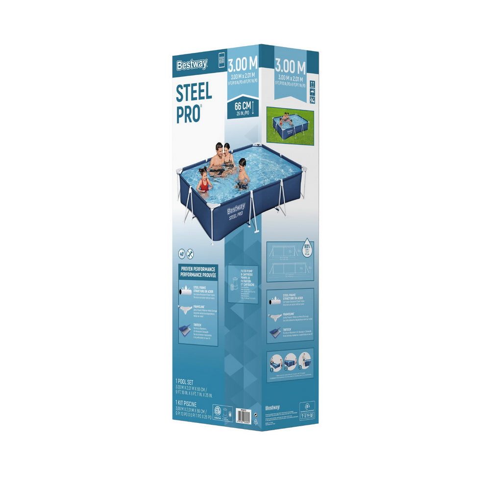 Bestway Swimming Pool 300x201x66cm Steel Frame Above Ground Pools 3300L BW-POOL-S-3M-56498