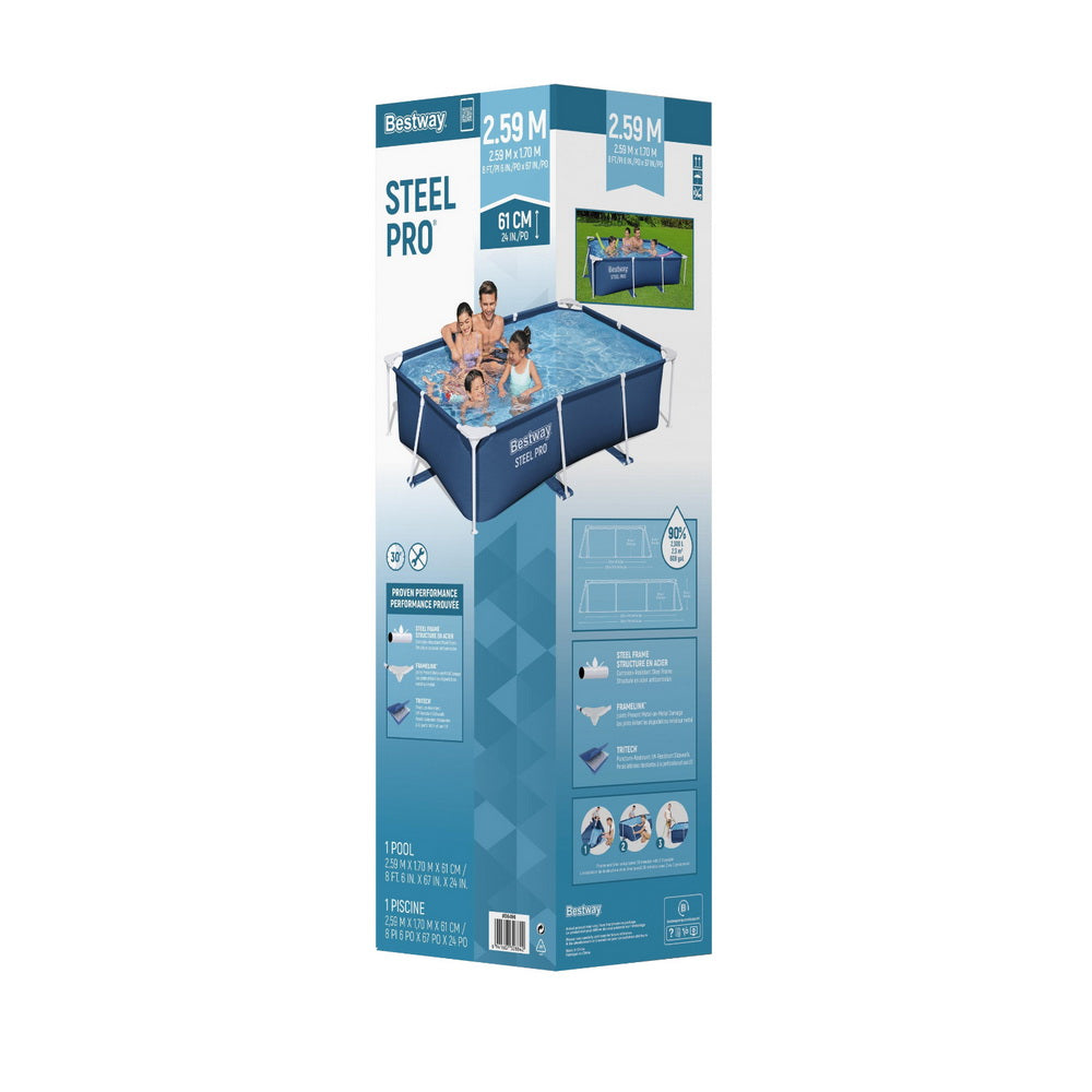 Bestway Swimming Pool 259x170x61cm Steel Frame Above Ground Pools 2300L BW-POOL-SQ-259-56496
