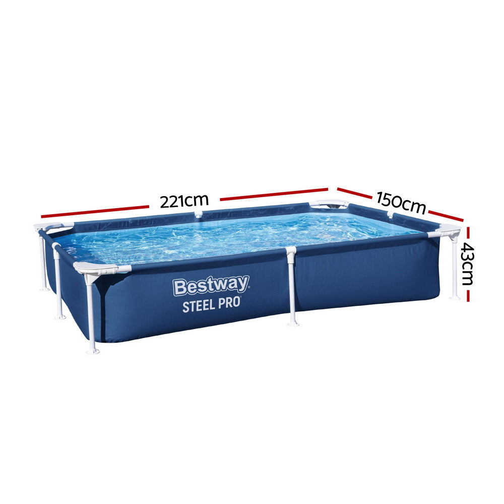 Bestway Swimming Pool 221x150x43cm Steel Frame Above Ground Pools 1200L BW-POOL-SQ-259-56545