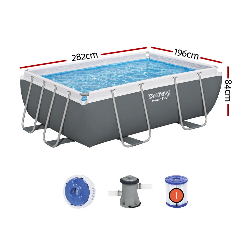 Bestway Swimming Pool 282x196x84cm Steel Frame Above Ground Pools Filter Pump 3662L BW-POOL-SQ-282-56631