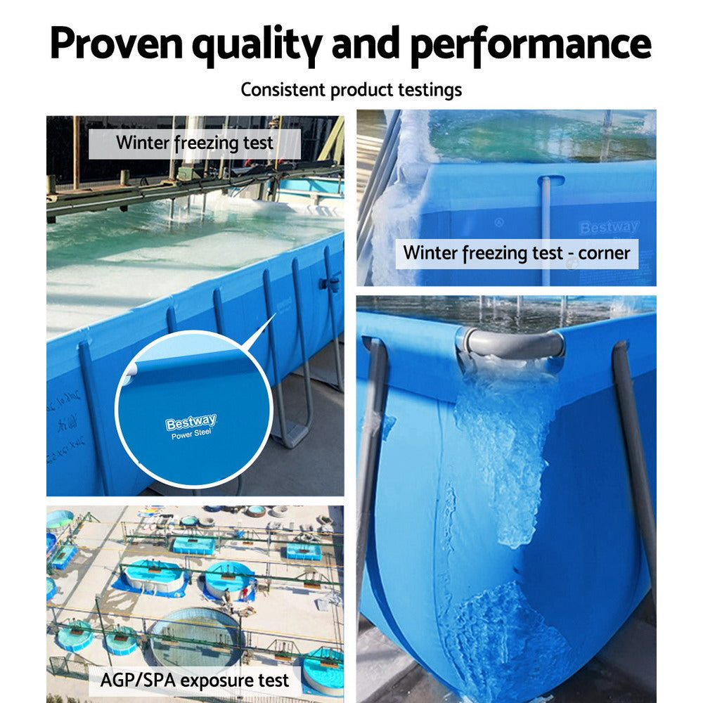 Bestway Swimming Pool 300x201x66cm Steel Frame Above Ground Pools w/ Filter Pump 3300L BW-POOL-SQ-3M-56412