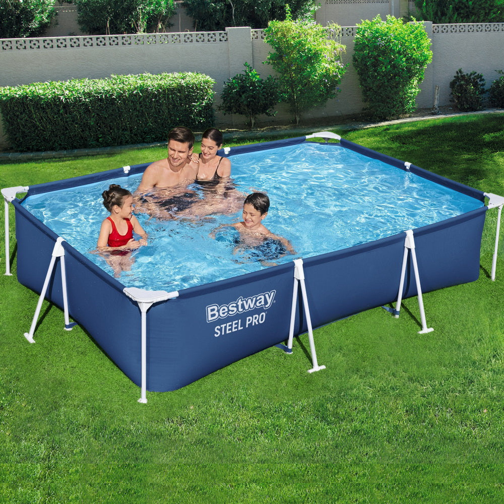 Bestway Swimming Pool 300x201x66cm Steel Frame Above Ground Pools w/ Filter Pump 3300L BW-POOL-SQ-3M-56412