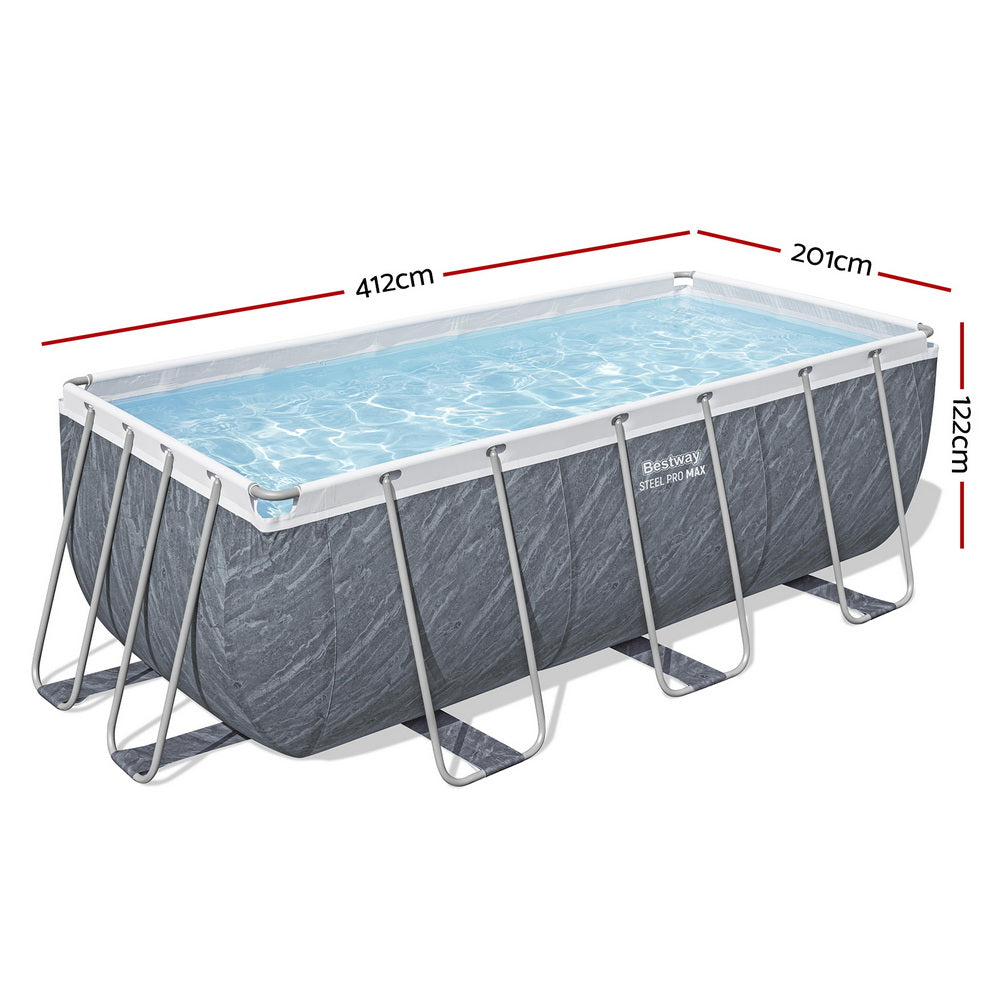 Bestway Swimming Pool 412x201x122cm Steel Frame Pool Set w/Pump Ladder BW-POOL-SQ-412-56728