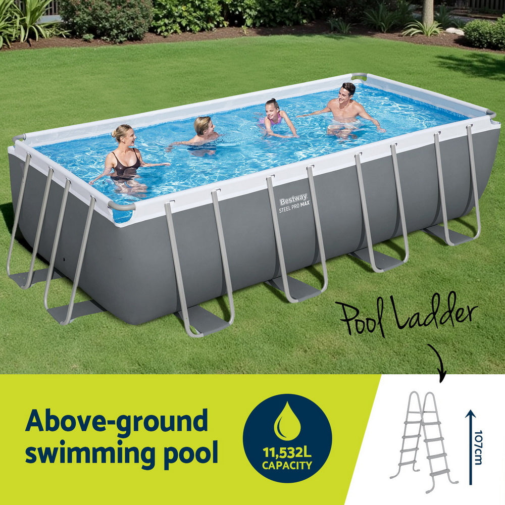 Bestway Swimming Pool Steel Frame Pool Set w/ Filter Pump Ladder Cover 488x244cm BW-POOL-SQ-488-56672