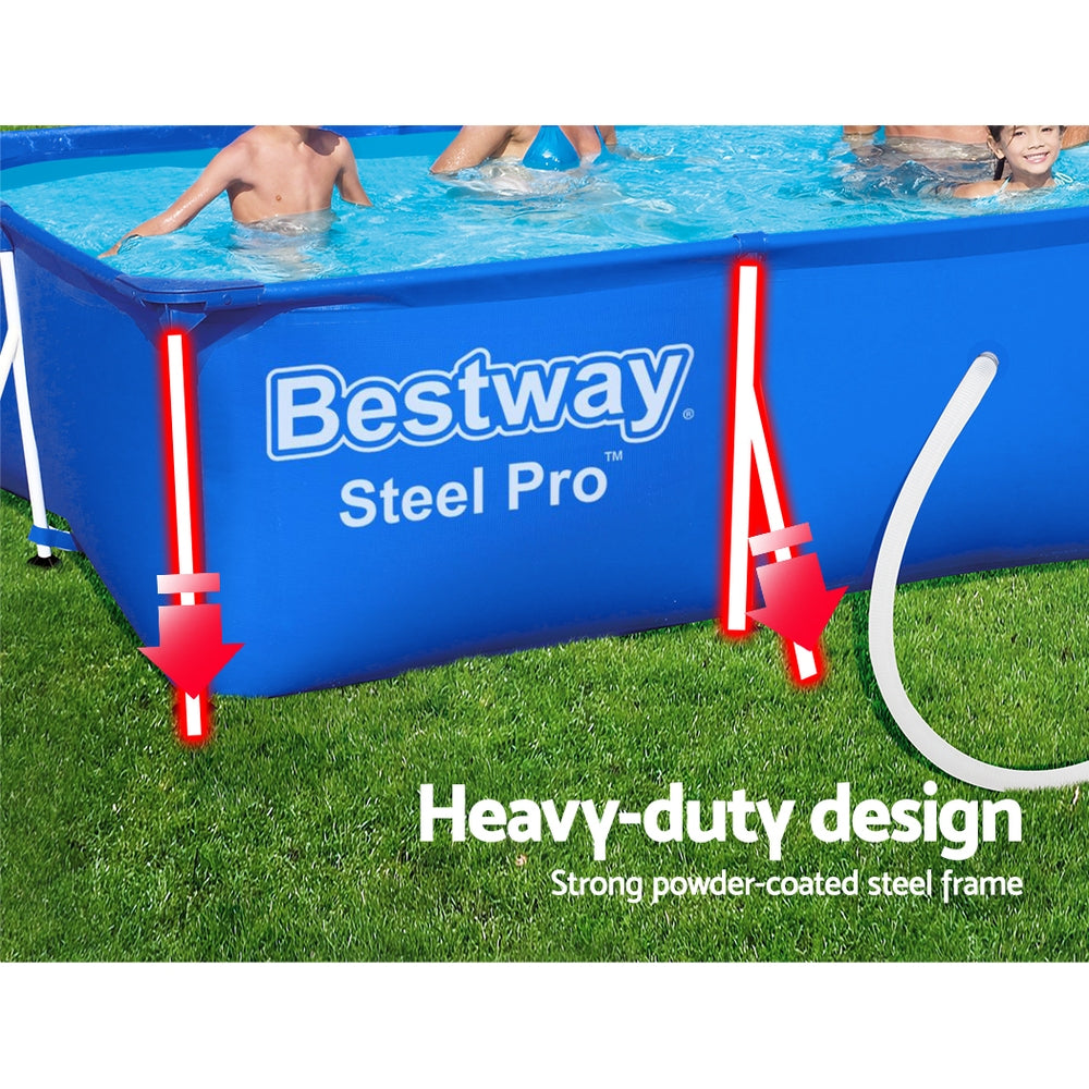 Bestway Swimming Pool 400x211x81cm Steel Frame Above Ground Pools w/ Filter Pump 5700L BW-POOL-SQ-4M-56425