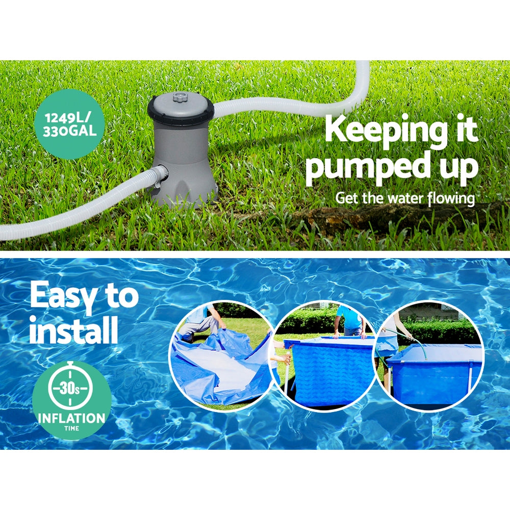 Bestway Swimming Pool 400x211x81cm Steel Frame Above Ground Pools w/ Filter Pump 5700L BW-POOL-SQ-4M-56425